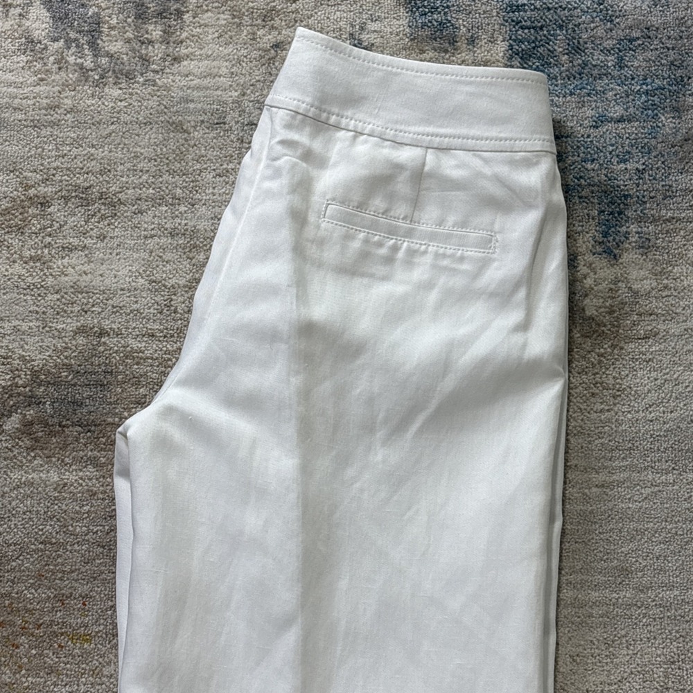 Women's White Linen Blend Wide Leg Trousers High Rise Dress Pants Pockets